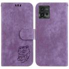 For Motorola Moto G72 Little Tiger Embossed Leather Phone Case(Purple) - 1