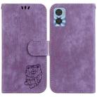 For Motorola Moto E22 / E22i Little Tiger Embossed Leather Phone Case(Purple) - 1