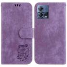 For Motorola Moto S30 Pro 5G Little Tiger Embossed Leather Phone Case(Purple) - 1