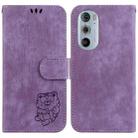 For Motorola Edge 30 Pro / Edge+ 2022 Little Tiger Embossed Leather Phone Case(Purple) - 1