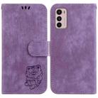 For Motorola Moto G42 Little Tiger Embossed Leather Phone Case(Purple) - 1