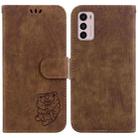 For Motorola Moto G42 Little Tiger Embossed Leather Phone Case(Brown) - 1