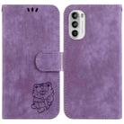 For Motorola Moto G62 5G Little Tiger Embossed Leather Phone Case(Purple) - 1