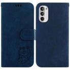 For Motorola Moto G62 5G Little Tiger Embossed Leather Phone Case(Dark Blue) - 1