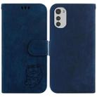 For Motorola Moto E32 Little Tiger Embossed Leather Phone Case(Dark Blue) - 1