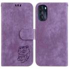 For Motorola Moto G 2022 Little Tiger Embossed Leather Phone Case(Purple) - 1