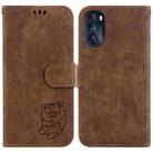 For Motorola Moto G 2022 Little Tiger Embossed Leather Phone Case(Brown) - 1