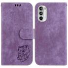 For Motorola Moto G52 Little Tiger Embossed Leather Phone Case(Purple) - 1