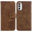 For Motorola Moto G52 Little Tiger Embossed Leather Phone Case(Brown) - 1