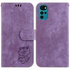 For Motorola Moto G22 Little Tiger Embossed Leather Phone Case(Purple) - 1