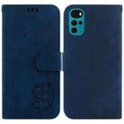 For Motorola Moto G22 Little Tiger Embossed Leather Phone Case(Dark Blue) - 1