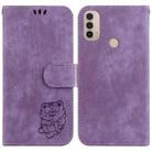 For Motorola Moto E20 / E30 / E40 Little Tiger Embossed Leather Phone Case(Purple) - 1