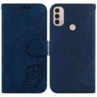 For Motorola Moto E20 / E30 / E40 Little Tiger Embossed Leather Phone Case(Dark Blue) - 1
