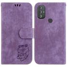 For Motorola Moto G Power 2022 Little Tiger Embossed Leather Phone Case(Purple) - 1