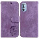 For Motorola Moto G51 Little Tiger Embossed Leather Phone Case(Purple) - 1