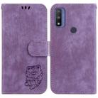 For Motorola G Pure Little Tiger Embossed Leather Phone Case(Purple) - 1