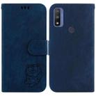 For Motorola G Pure Little Tiger Embossed Leather Phone Case(Dark Blue) - 1