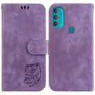 For Motorola Moto G71 5G Little Tiger Embossed Leather Phone Case(Purple) - 1