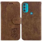 For Motorola Moto G71 5G Little Tiger Embossed Leather Phone Case(Brown) - 1