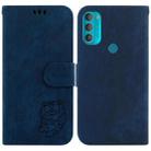 For Motorola Moto G71 5G Little Tiger Embossed Leather Phone Case(Dark Blue) - 1