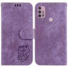 For Motorola Moto G30/G10/G20 Little Tiger Embossed Leather Phone Case(Purple) - 1