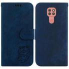 For Motorola Moto G9 Play / E7 Plus Little Tiger Embossed Leather Phone Case(Dark Blue) - 1