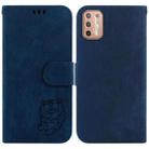 For Motorola Moto G9 Plus Little Tiger Embossed Leather Phone Case(Dark Blue) - 1