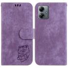 For Motorola Moto G14 Little Tiger Embossed Leather Phone Case(Purple) - 1