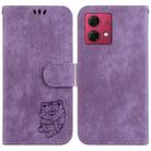 For Motorola Moto G84 Little Tiger Embossed Leather Phone Case(Purple) - 1