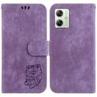 For Motorola Moto G54 Little Tiger Embossed Leather Phone Case(Purple) - 1
