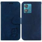 For Motorola Edge 40 Neo Little Tiger Embossed Leather Phone Case(Dark Blue) - 1