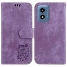 For Motorola Moto G Play 4G 2024 Little Tiger Embossed Leather Phone Case(Purple) - 1