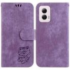 For Motorola Moto G Power 5G 2024 Little Tiger Embossed Leather Phone Case(Purple) - 1