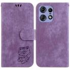 For Motorola Edge 50 Pro Little Tiger Embossed Leather Phone Case(Purple) - 1