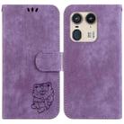For Motorola Edge 50 Ultra Little Tiger Embossed Leather Phone Case(Purple) - 1
