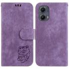 For Motorola Edge 2024 Little Tiger Embossed Leather Phone Case(Purple) - 1