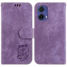 For Motorola Moto G85 Little Tiger Embossed Leather Phone Case(Purple) - 1