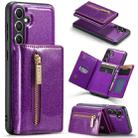 For Samsung Galaxy S23 FE 5G DG.MING M3 Series Glitter Powder Card Bag Leather Case(Dark Purple) - 1