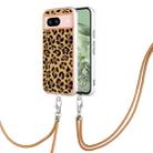 For Google Pixel 8a Electroplating Dual-side IMD Phone Case with Lanyard(Leopard Print) - 1