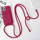 For iPhone 15 Pro Max Crossbody Lanyard Elastic Silicone Card Holder Phone Case(Wine Red) - 1