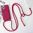 For iPhone 15 Pro Crossbody Lanyard Elastic Silicone Card Holder Phone Case(Wine Red) - 1