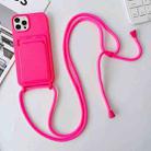 For iPhone 15 Pro Crossbody Lanyard Elastic Silicone Card Holder Phone Case(Rose Red) - 1