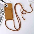 For iPhone 15 Pro Crossbody Lanyard Elastic Silicone Card Holder Phone Case(Brown) - 1