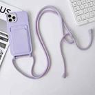 For iPhone 15 Pro Crossbody Lanyard Elastic Silicone Card Holder Phone Case(Lavender Purple) - 1