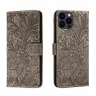 For iPhone 15 Pro Lace Flower Embossing Flip Leather Phone Case(Grey) - 1