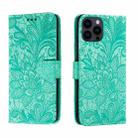 For iPhone 15 Pro Lace Flower Embossing Flip Leather Phone Case(Green) - 1