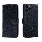 For iPhone 15 Pro Max Lace Flower Embossing Flip Leather Phone Case(Dark Blue) - 1