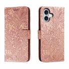 For iPhone 16 Lace Flower Embossing Flip Leather Phone Case(Rose Gold) - 1