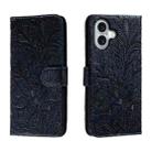 For iPhone 16 Lace Flower Embossing Flip Leather Phone Case(Dark Blue) - 1