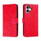 For iPhone 16 Lace Flower Embossing Flip Leather Phone Case(Red) - 1
